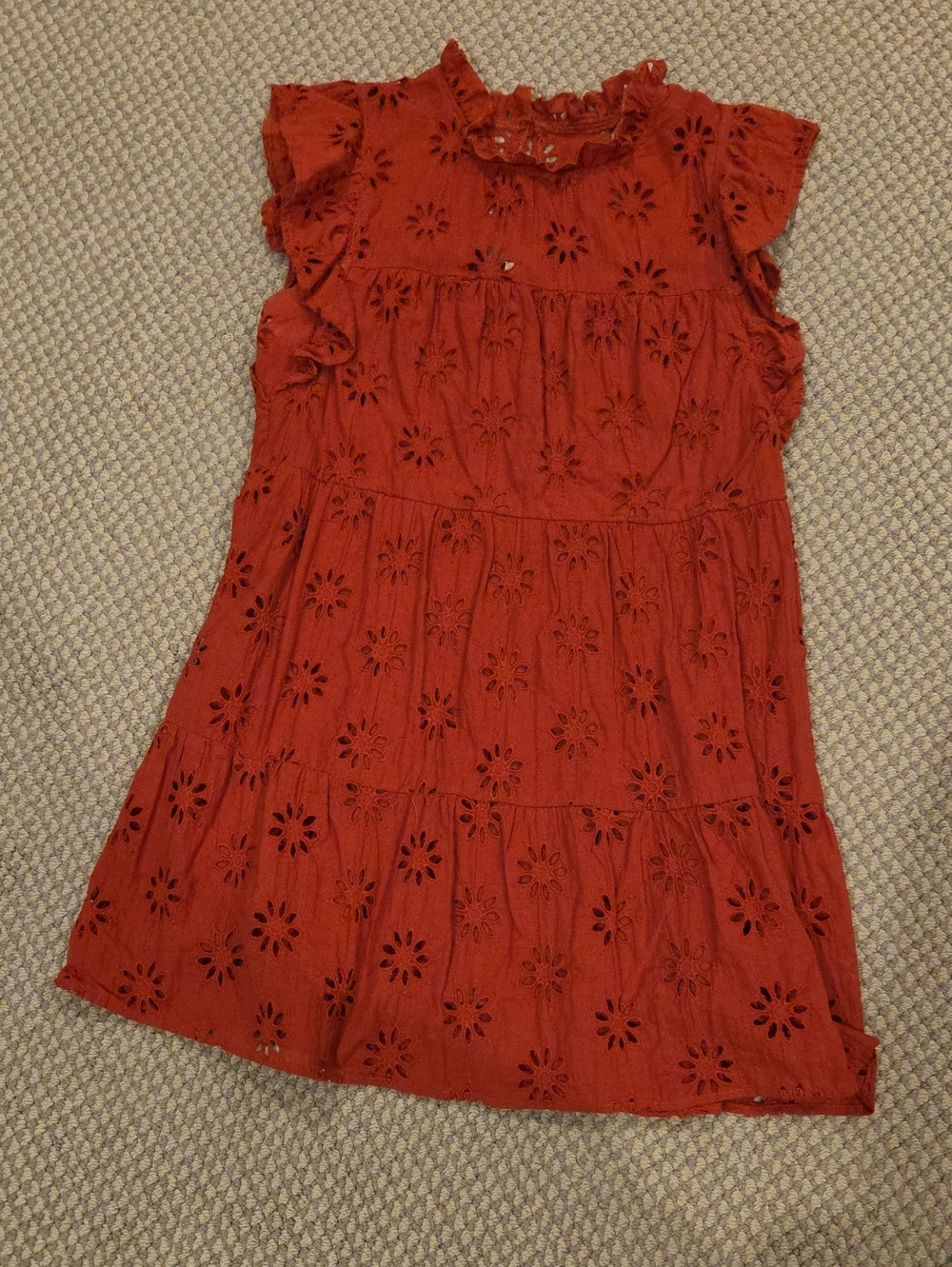 entro Rust Eyelet Tiered Ruffle Dress Sz L